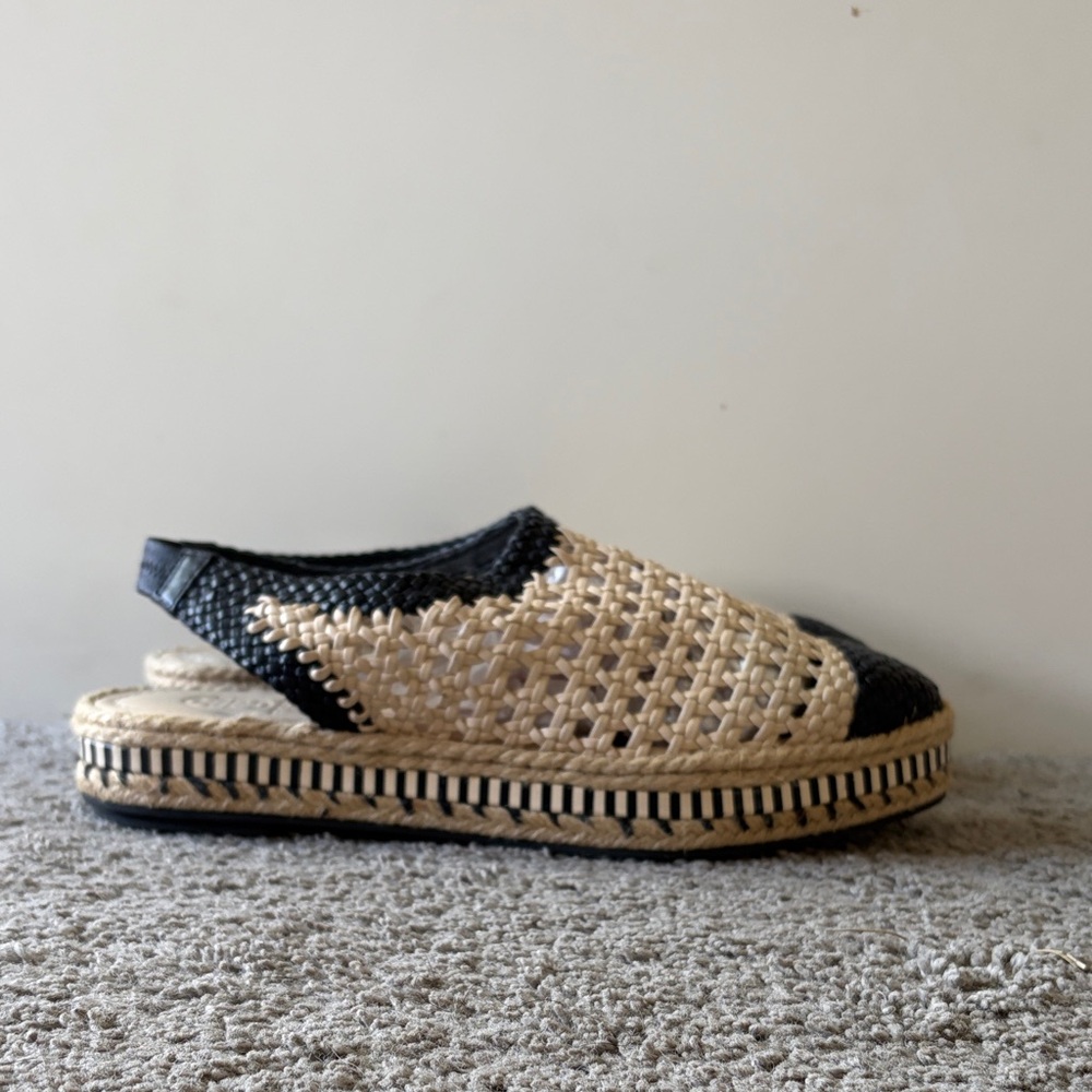 Tory Burch Black and Cream Espadrille Shoes
